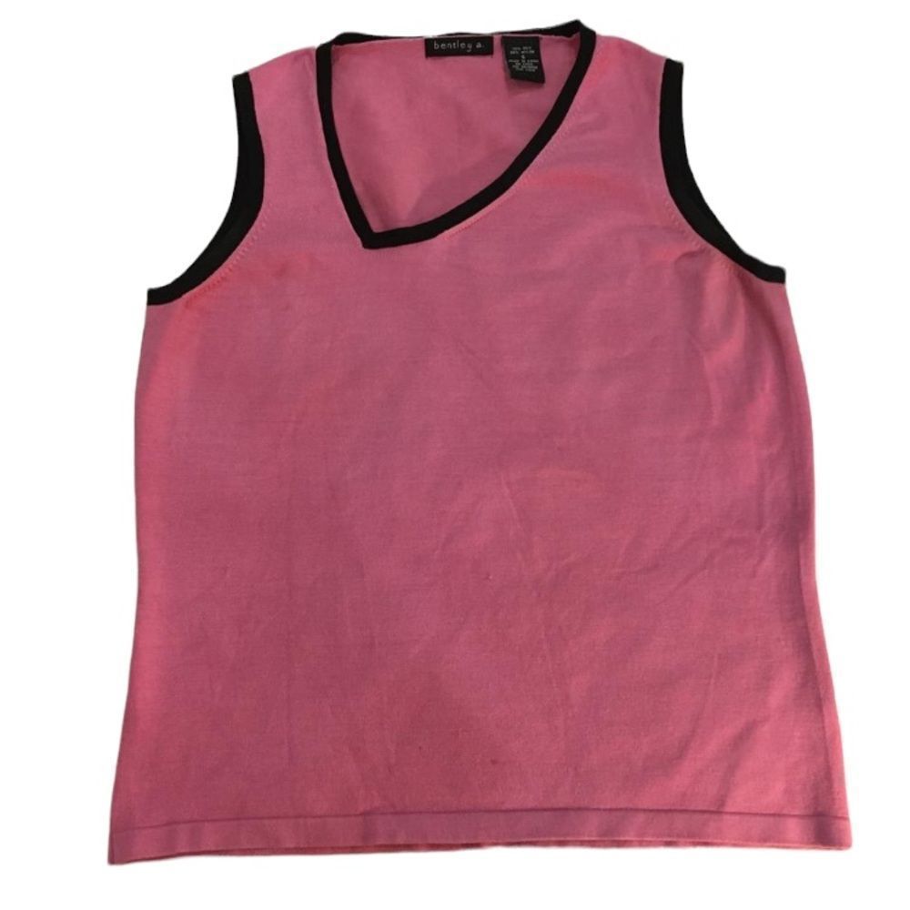 Bentley A. Pink And Black Asymmetrical Neckline Sleeveless Sweater Top
